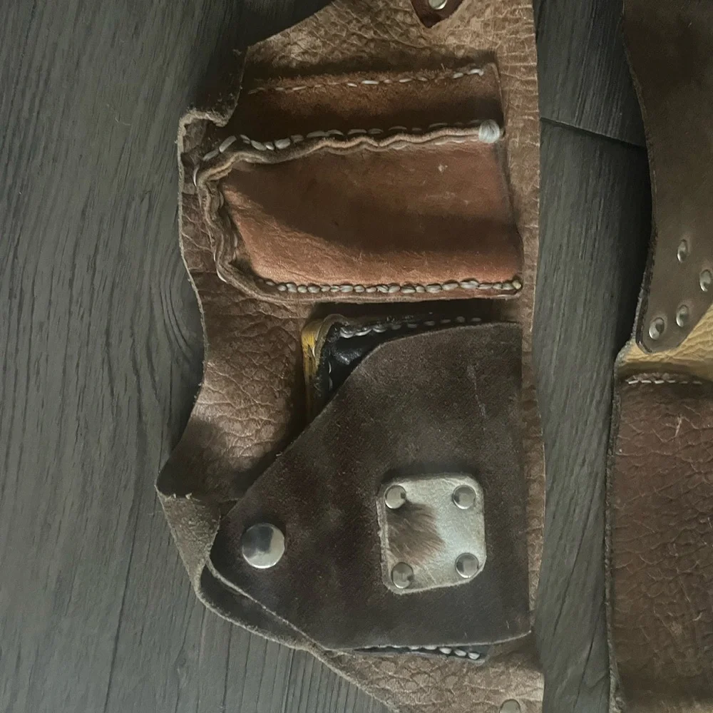 Brown Boho Leather Studded Festival Belt Bag Embellished With 3 Pockets - Picture 2 of 8